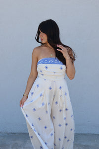 DAYA TUBE TIE BACK JUMPSUIT | IVORY & BLUE
