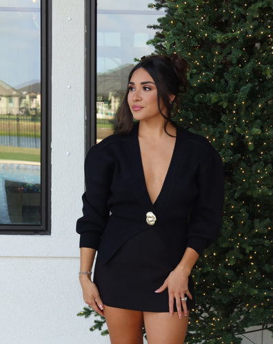 CAMILLE GOLD BUTTON CARDIGAN | BLACK