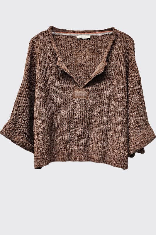 JENNA LIGHTWEIGHT KNIT SWEATER TOP | COCOA