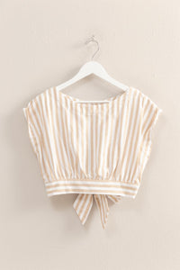 CARLY STRIPED OPEN BACK CROP TOP | TAUPE