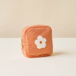 FLOWER SQUARE TEDDY POUCH | PEACHY