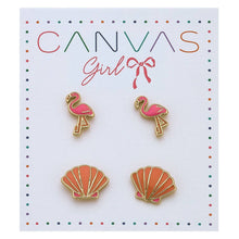 Load image into Gallery viewer, BEACH DAYS FLAMINGO &amp; SEASHELL EARRINGS