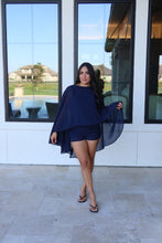 Load image into Gallery viewer, DAPHNE CAPE CHIFFON ROMPER | NAVY