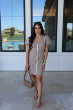 Load image into Gallery viewer, CHARLOTTE STRIPED ZIP UP MINI DRESS | BROWN &amp; CREAM