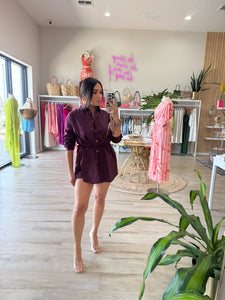 SILA COLLAR NECK LAYERED ROMPER | BURGUNDY