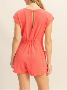 CALLIE WAFFLE KNITTED ROMPER | CORAL