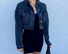 Load image into Gallery viewer, BECKY CROPPED DENIM JACKET | BLACK CHARCOAL