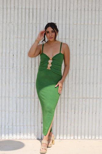 ADALINA CUT OUT KNIT MIDI DRESS | GREEN