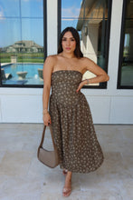 Load image into Gallery viewer, PENELOPE DROPPED WAISTED MIDI DRESS | OLIVE &amp; PINK