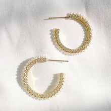 Load image into Gallery viewer, ONLY YOU PAVE PEARL HOOPS | GOLD FILLED