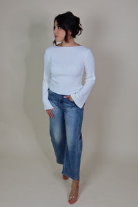 BLAIR RIBBED LONG SLEEVE KNIT TOP | WHITE