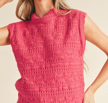 Load image into Gallery viewer, POINTELLE RASBERRY CREAM SWEATER VEST