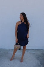 Load image into Gallery viewer, REMI HIGHNECK SATIN MINI DRESS | NAVY