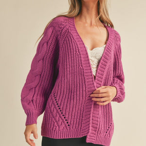 ORCHID BLOOM CABLE KNIT CARDIGAN SWEATER