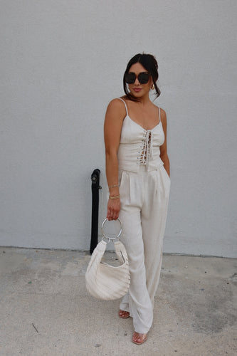 HAILEY LACE UP CORSET TROUSERS SET | CREAM