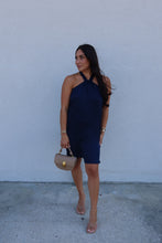 Load image into Gallery viewer, REMI HIGHNECK SATIN MINI DRESS | NAVY