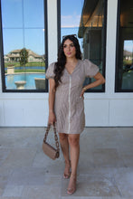 Load image into Gallery viewer, CHARLOTTE STRIPED ZIP UP MINI DRESS | BROWN &amp; CREAM