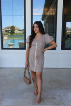 Load image into Gallery viewer, CHARLOTTE STRIPED ZIP UP MINI DRESS | BROWN &amp; CREAM