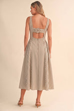 Load image into Gallery viewer, TALIA STRIPED BUCKLE  MIDI DRESS | CREAM &amp; BROWN