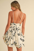 Load image into Gallery viewer, ELLA FLORAL RUFFLED FLARED MINI DRESS | CREAM &amp; BLACK