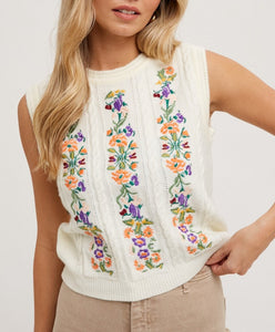 BLANCHE EMBROIDERED SLEEVELESS KNIT TOP