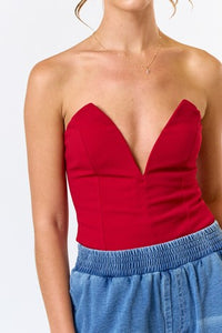 GISELE STRAPLESS DEEP V BODYSUIT | RUBY