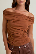 Load image into Gallery viewer, SADIE OFF THE SHOULDER RUCHING TOP | CAMEL
