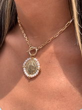 Load image into Gallery viewer, SAINT BENEDICT PEARL COIN NECKLACE | GOLD FILLED