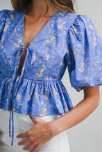Load image into Gallery viewer, DAISY FLORAL BALLOON SLEEVE TOP | BLUE