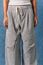 Load image into Gallery viewer, DONNA MID RISE RELAXED BAGGY PANTS | CREAM &amp; NAVY STRIPE