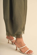 Load image into Gallery viewer, BEATRICE BARREL LACE HEM PANTS | OLIVE