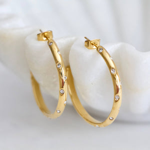 ZIRCON PAVE HOOP EARRINGS | WATERPROOF