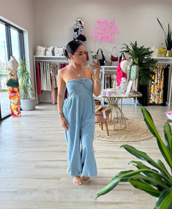 LUCY HALTER NECK JUMPSUIT | LT DENIM