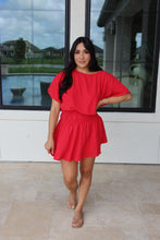 Load image into Gallery viewer, CHERRY PIE CINCHED MINI DRESS | RED