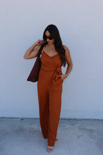 SIENNA SURPLICE JUMPSUIT | TAWNY