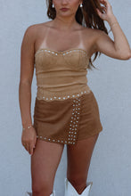 Load image into Gallery viewer, JOLENE SUEDE STUDDED MINI SKORT | SADDLE