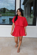 Load image into Gallery viewer, CHERRY PIE CINCHED MINI DRESS | RED