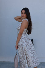 Load image into Gallery viewer, PRIMROSE LACE DROP WAIST MIDI DRESS | CREAM &amp; BROWN