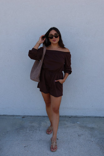 BREANNA LONG SLEEVE ROMPER | UMBER