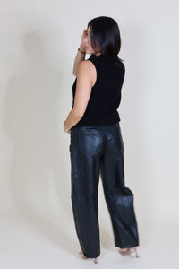 GWEN VEGAN LEATHER BARREL PANTS | BLACK