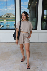 TESSA TEXTURED LOOSE FIT TOP & SHIRT SET | TAUPE