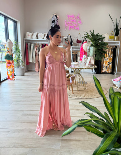 ROSE EMBROIDERED HALTER MAXI DRESS | FINAL SALE