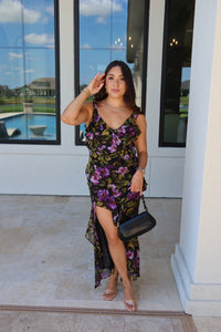 MIDNIGHT VIOLET ASYMMETRICAL RUFFLED DRESS