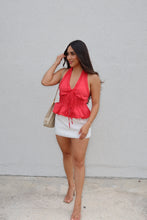 Load image into Gallery viewer, POPPY POPLIN HALTER LACE TRIM TOP | STRAWBERRY RED