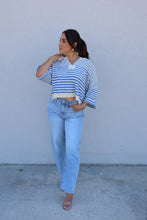 Load image into Gallery viewer, JENNA STRIPED SLOUCHY KNIT TOP | ECRU &amp; BLUE