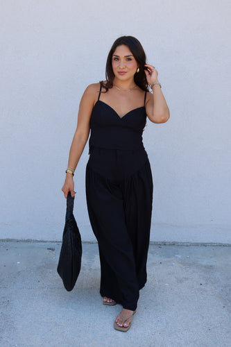 AMAYA OPEN BACK TOP & HIGHWAISTED FLARE PANT SET | BLACK