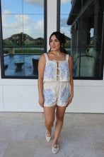 Load image into Gallery viewer, SICILY FLORALS EMBROIDED SHORT SET | BLUE &amp; BEIGE