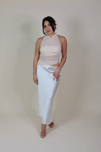 ANIKA SATIN & MESH MIDI/MAXI DRESS | IVORY