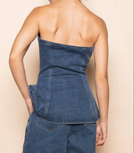 Load image into Gallery viewer, SHAY DENIM BUTTON FITTED TUBE TOP