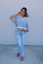 Load image into Gallery viewer, JENNA STRIPED SLOUCHY KNIT TOP | ECRU &amp; BLUE